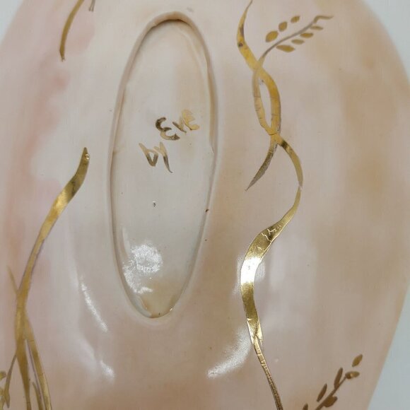 By Eve Gold Floral Shallow Dish Bowl Spoon Holder Pink Ceramic Handmade Vintage - Picture 11 of 12